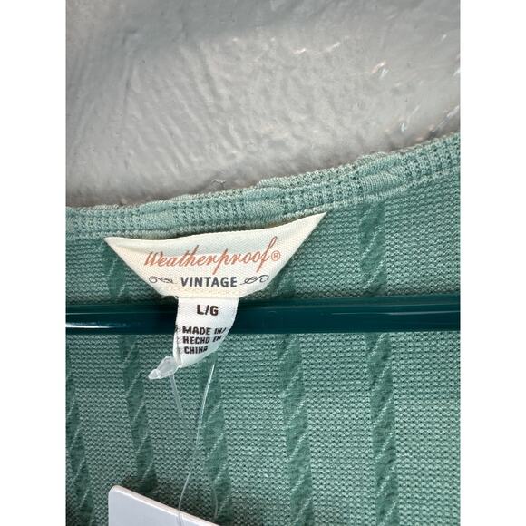 Weatherproof Vintage Women's Tie Front Sweater Top Cable Knit Green Large NWT - Picture 3 of 5